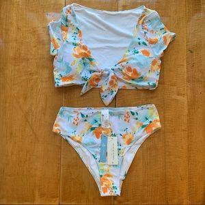 Cupshe Sweet Floral Bowknot Tank Bikini